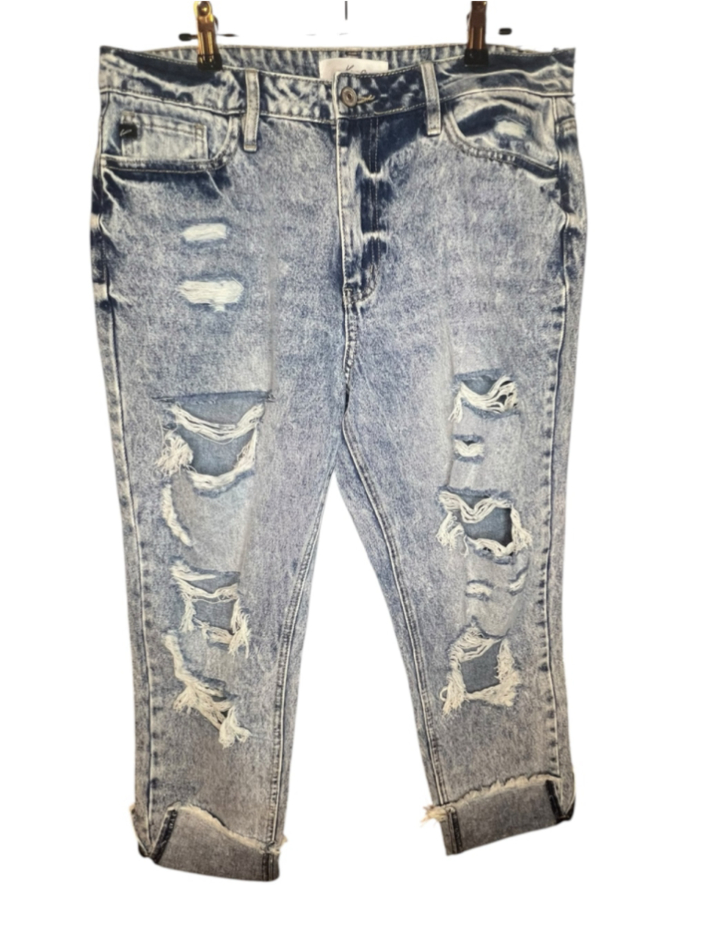 KanCan Light Acid Wash Distressed High Rise Boyfriend Denim Jeans